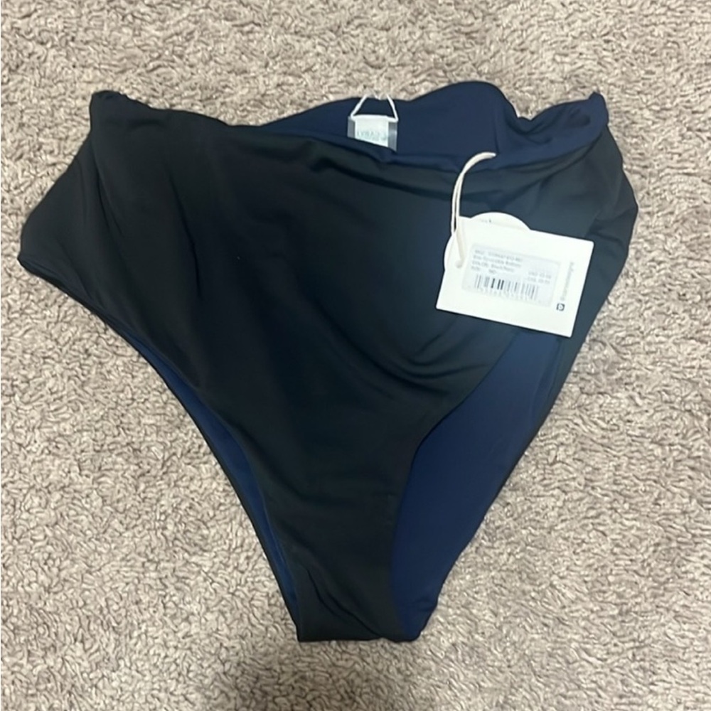 Carve Reversible Black and Navy High-Waisted Bikini Bottom